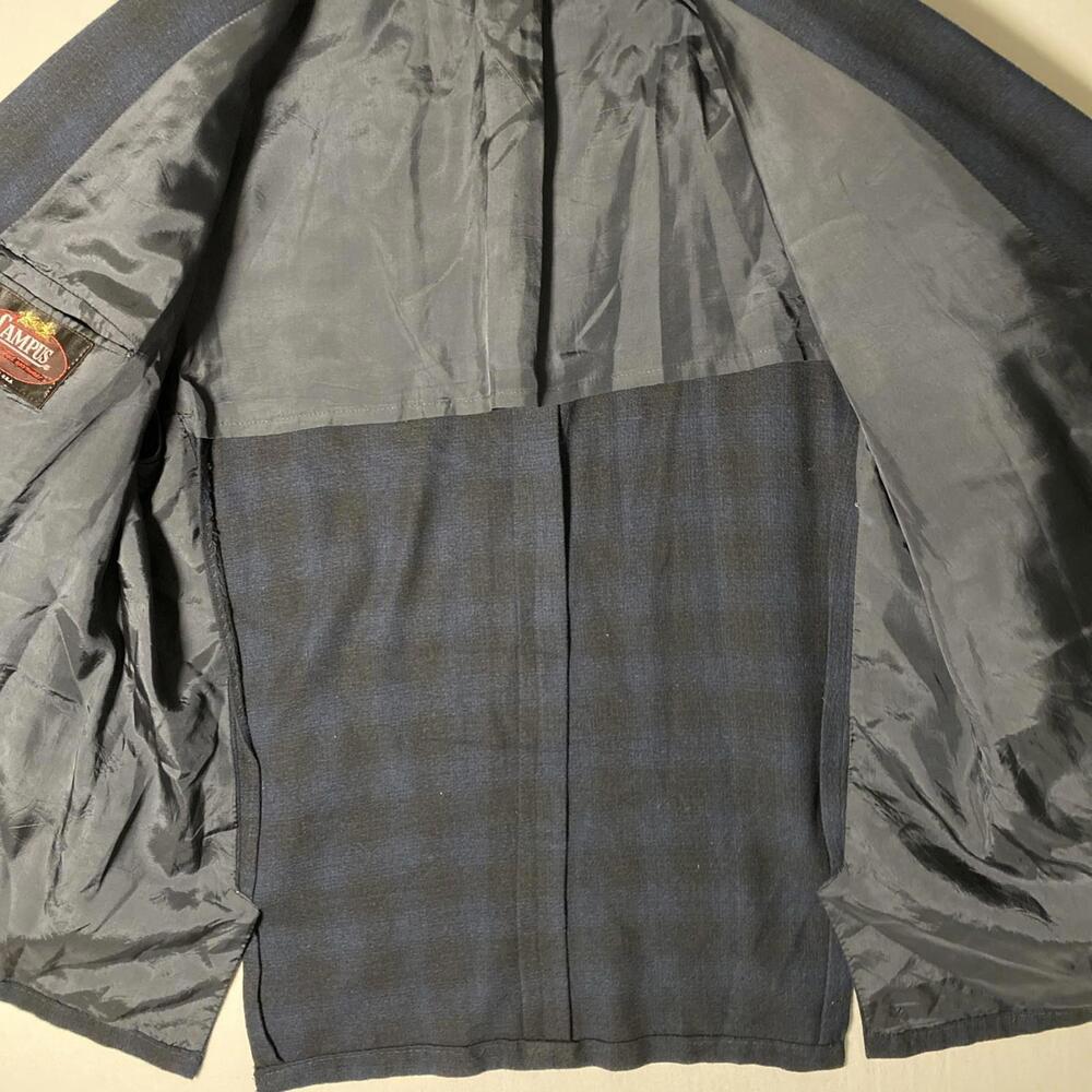 VTG CAMPUS SPORTS COAT BLAZER PLAID BLUE BLACK  WOOL Size 50-52 RARE - Picture 7 of 9